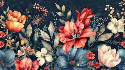 floral watercolor composition on black background