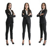 © Who is Danny - Three poses of the same woman in business attire on a clean white background, showing a professional concept