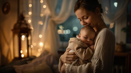 Wall Mural - The mother and newborn embrace