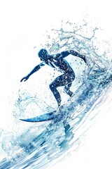 Wall Mural - A surfer made of blue water surfing with high tide with water splashes