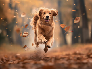 Wall Mural -  dog running in autumn