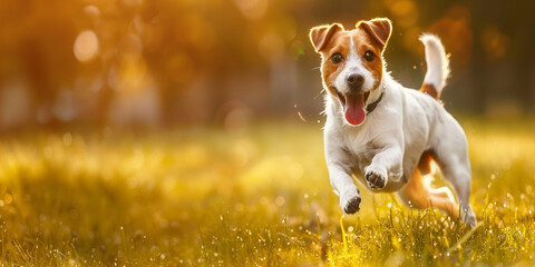 Wall Mural - dog running in the field