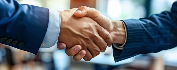Wall Mural - Two businessmen shaking hands after making a deal during a business meeting