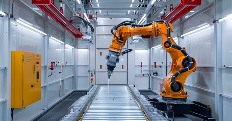 Poster - Industrial robotic arm in modern factory assembly line