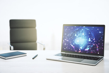Aufkleber - Social network concept with world map on modern laptop screen. 3D Rendering
