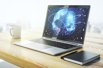 Aufkleber - Computer monitor with abstract graphic digital world map with connections, globalization concept. 3D Rendering