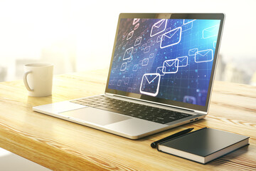 Poster - Modern computer monitor with postal envelopes hologram. Electronic mail and spam concept. 3D Rendering