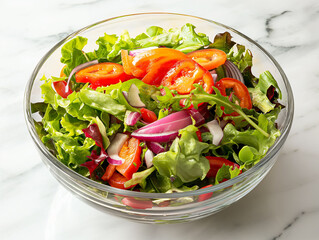 Top view healthy vegan lunch bowl salad