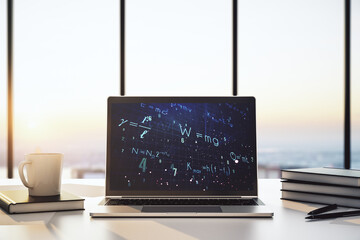 Poster - Creative scientific formula concept on modern laptop screen. 3D Rendering
