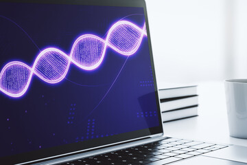 Aufkleber - creative light dna illustration on modern computer monitor, science and biology concept. 3d renderin