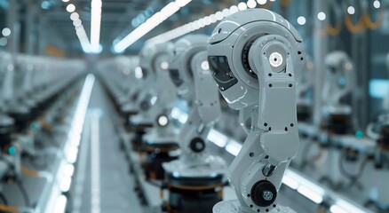 Poster - Robotic arms working in a high-tech automated manufacturing line