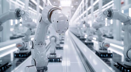 Poster - Industrial robotic arms in a high-tech automated assembly line