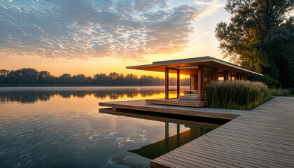 Wall Mural - a wooden dock sitting next to a body of water