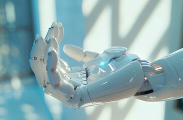 Poster - Robotic hand with artificial intelligence technology in a futuristic setting