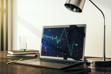 Poster - Creative abstract heart pulse hologram on modern computer monitor, online medical consulting concept. 3D Rendering