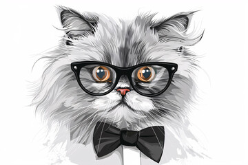 Wall Mural - a cat wearing glasses and a bow tie