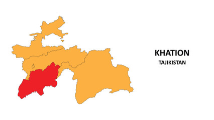 Sticker - Khation Map is highlighted on the Tajikistan map with detailed State and region outlines.