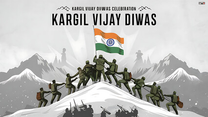 Wall Mural - Kargil Vijay Diwas, for salute Indian army, Kargil Vijay, Indian army silhouette, Poster, Banner, Social Media Poster