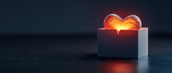 Wall Mural - 3D illustration of a heart-shaped globe inside a donation box, soft lighting, warm tones