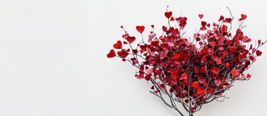 Poster - A red heart-shaped plant on a plain white backdrop with space for text, perfect for a valentine or name card with a natural theme. image with copy space