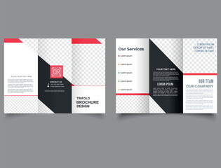 Wall Mural - Red Black Creative Modern Corporate Tri-Fold Brochure Template Design. Modern trifold brochure. Professional tri fold brochure.