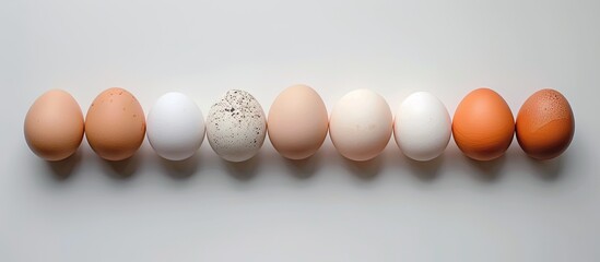 Wall Mural - A dozen fresh eggs arranged on a white background with space for copy.