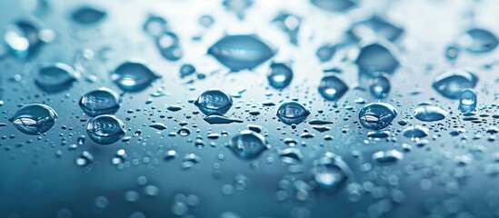 Poster - Clear water droplets glistening on a smooth surface with a copy space image.
