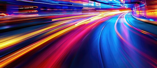 Poster - Blurred light trails create a colorful background with ample copy space image.