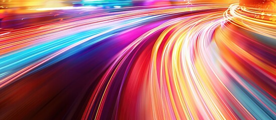 Poster - Blurred light trails create a colorful background with ample copy space image.