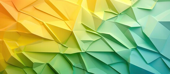Fototapete - Colorful abstract geometric paper background with green and yellow hues, ideal for design artworks, providing ample copy space image.