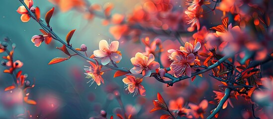 Aufkleber - Colorful background with stunning blooming branches making a captivating copy space image.