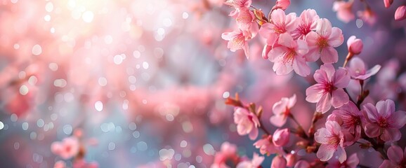 Wall Mural - Spring Background With Cherry Blossoms, Capturing The Delicate Beauty And Renewal Of The Season