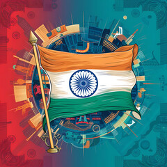 Wall Mural - India Independence Day, independence day India Poster, 15 august. Vibrant Brush Stroke Indian Flag Art - Patriotic Symbolism for Independence Day & Cultural Events, independence day India. 
