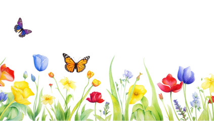 Poster - PNG Spring flowers and butterfly outdoors nature insect.