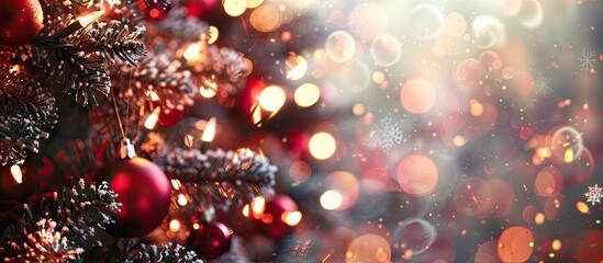 Poster - Defocused sparkles create a Christmas-themed blurred background with copy space image.