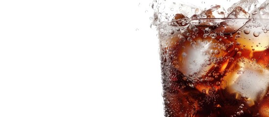 Poster - Close up of a glass of cola with ice, isolated on a white background, perfect for a copy space image.
