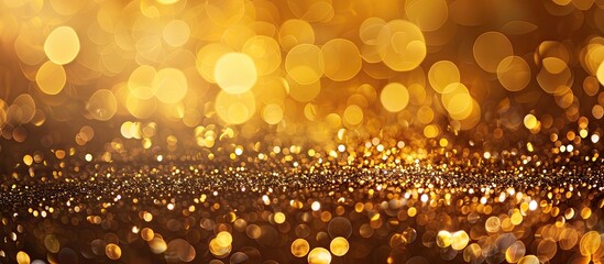 Poster - Festive golden bokeh background with sparkling glitter. Copy space image.
