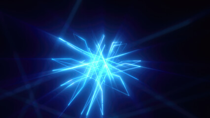 Poster - Abstract bright blue glowing background with flying neon star lines made of energy particles and light rays