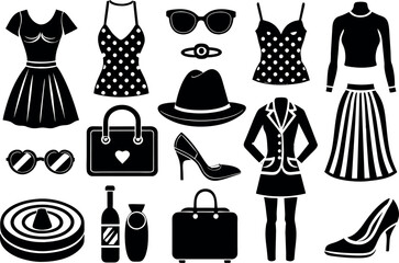 Wall Mural - Fashion related editable stroke outline icons isolated on white background flat vector illustration