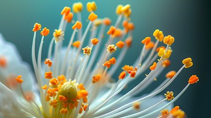 Canvas Print - Detailed Macro Photo of Flower Stamen Highlighting Pollen and Intricate Structure