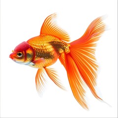 Sticker - Vibrant Goldfish with Long Flowing Fins Isolated on White Background