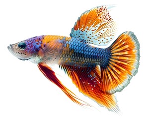 Colorful Molly Fish with Distinctive Patterns and Fan Like Tail Swimming in Clear Water