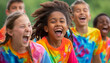 © Steven - A group of kids laughing and enjoying outdoors wearing vibrant tie-dye shirts embodying the joy and carefree spirit of childhood