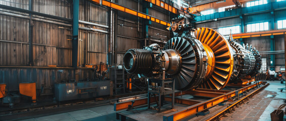 Wall Mural - Disassembled turbine undergoing inspection in industrial facility