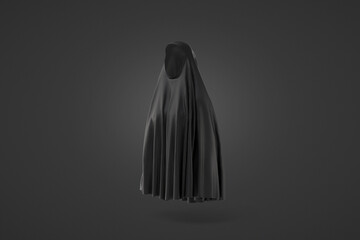 Wall Mural - Blank black female chador mockup, dark background