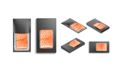 Wall Mural - Blank black pack with salmon mockup, different views