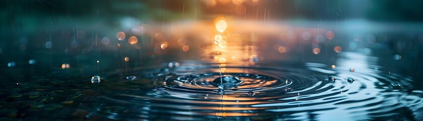 Sticker - Mesmerizing Raindrops Creating Captivating Ripples on Serene Lake Surface