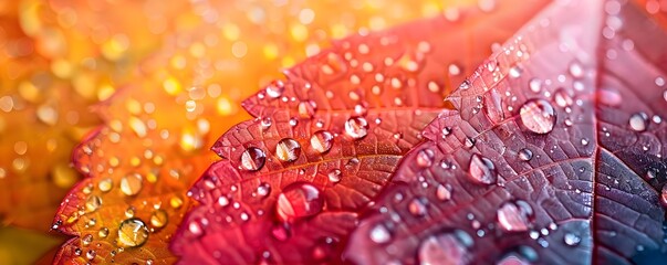 Canvas Print - Vibrant Autumn Leaf with Sparkling Rain Droplets Showcasing Nature s Freshness and Rainy Concept