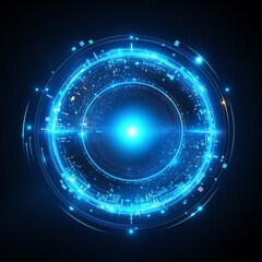 Poster - Futuristic digital blue circular interface with glowing technology elements in a sci-fi design on a dark background.