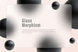© lesikvit - Website landing page template in glass morphism style. Horizontal presentation screen with the effect of glass overlay on spheres with a gradient.